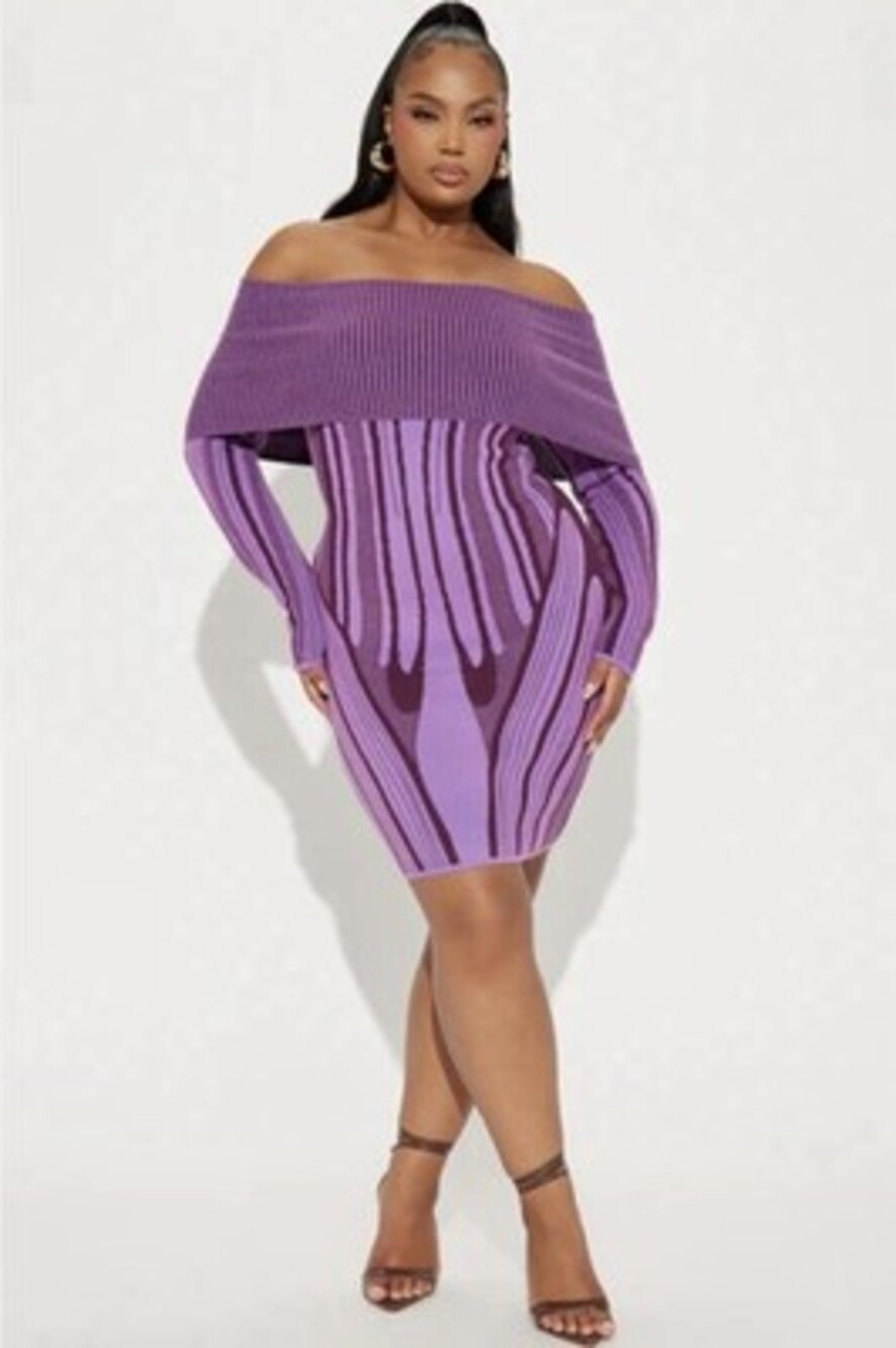 Fashion Nova Alyssa Sweater Mini Dress, Color: Purple Size: 1X NWOT